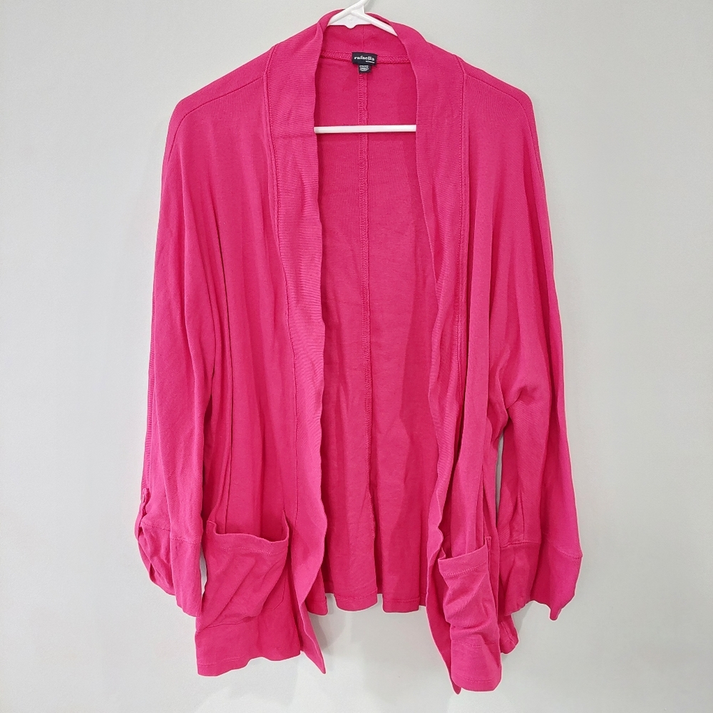 Rafaella cardigan sweater 2X fuchsia pink long sleeve open front pockets